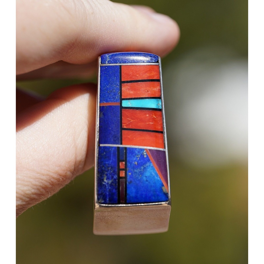 Jim Harrison Navajo Native Indian Sterling Inlay Multi Stone Cuff Bracelet Heavy - Picture 6 of 17